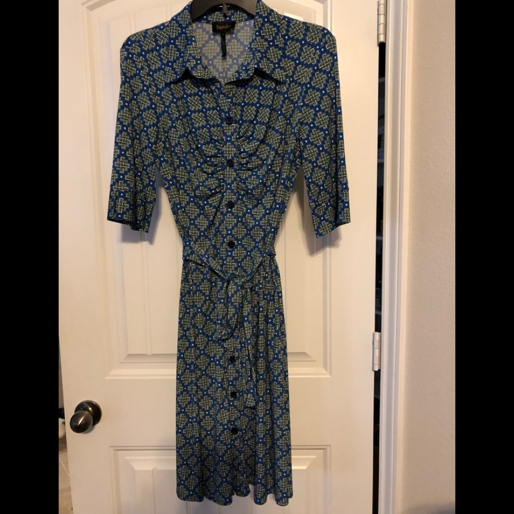 Blue and Green Pattern Short Sleeve Dress